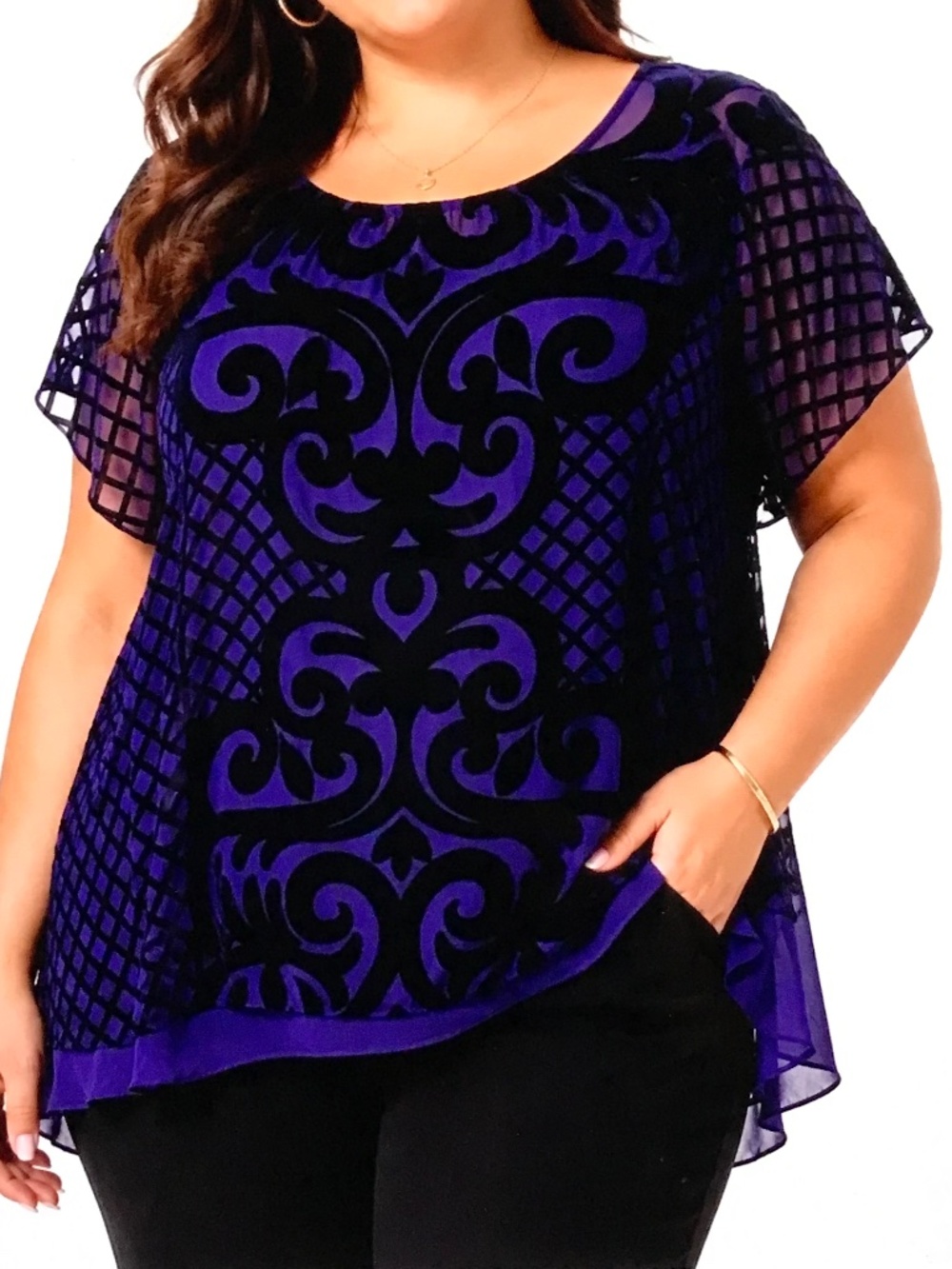 Lane Bryant Velvet Burnout Blouse Purple Women’s Plus Size 22 1X
